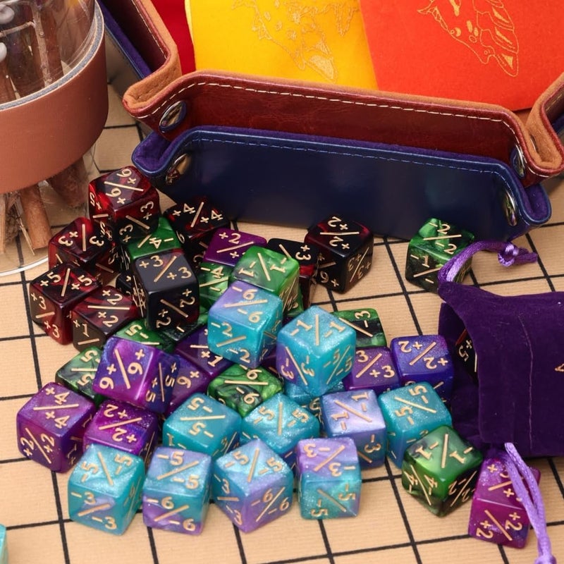 PUGED Magic The Gathering Counter Dice Set 48 Pcs D6 MTG Dice Life Counters Tokens Dice for Magic Card Game Accessories with 6 Pcs Drawstring Bags and Tray (Color) - Image 5